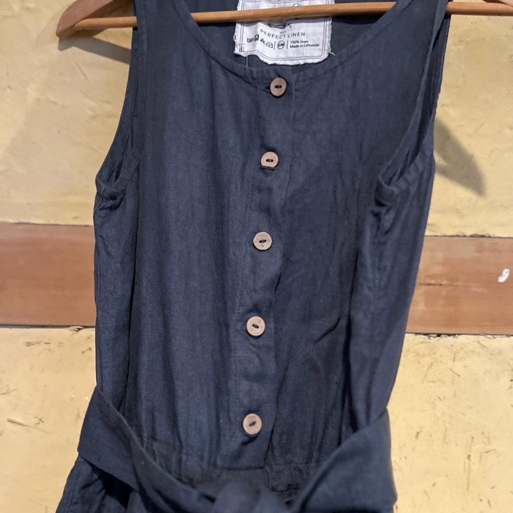 Not Perfect Linen Dark Gray Blue Palma Jumpsuit